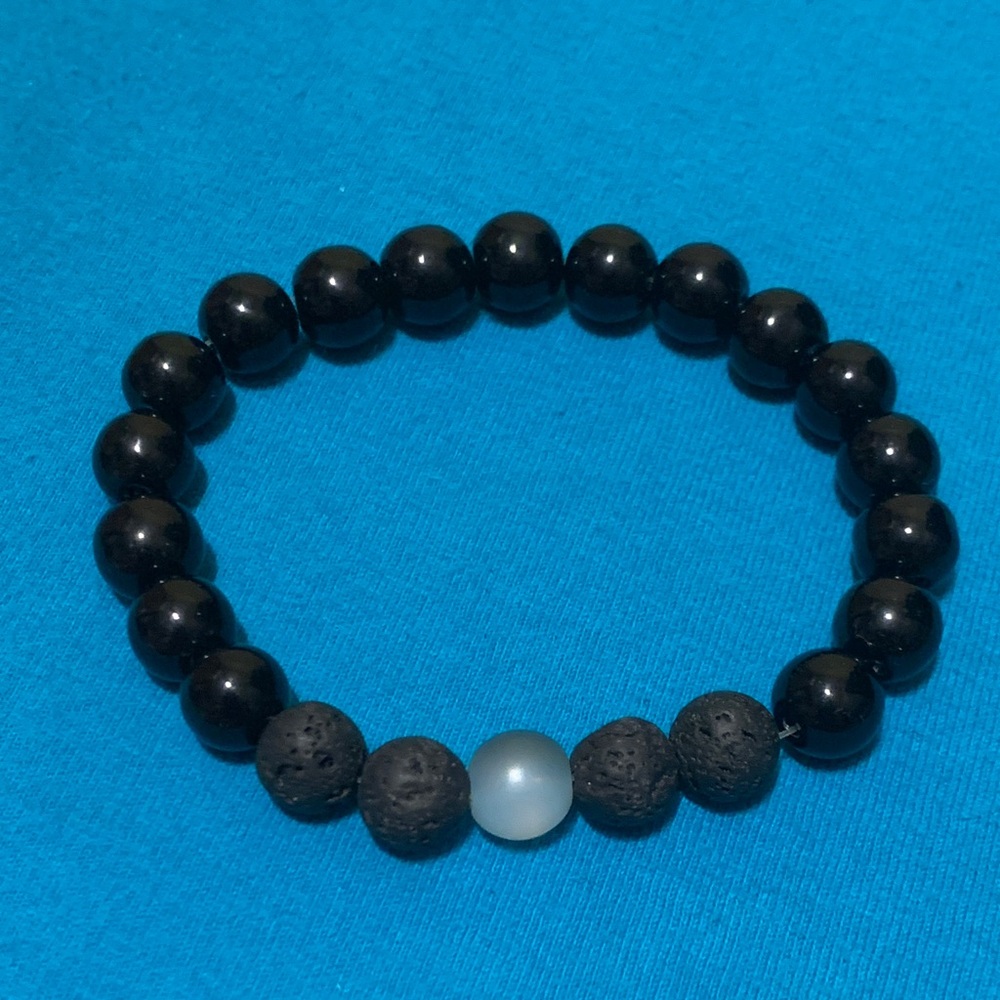 Glass and Volcanic Lava Stone Beaded Bracelet - Picture 1 of 2